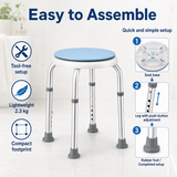 Bath Stool for Seniors, Swivel Seat & Non-Slip Height-Adjustable Round Shower Bench, Rotating Design, for Seniors Elderly, 125kg Capacity