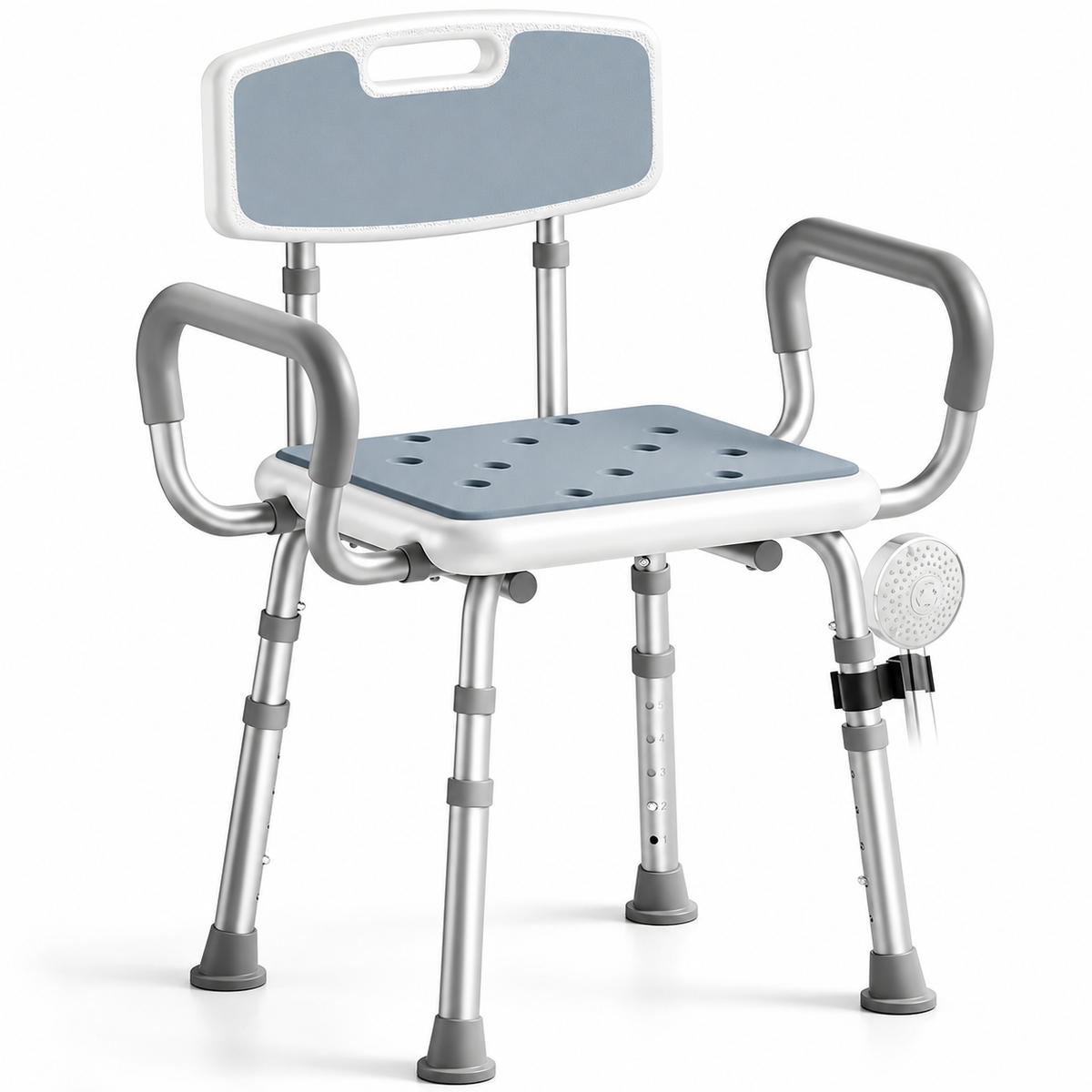 Height Adjustable Shower Chair with Arms & Back, Aluminium Bathroom Seat, 136kg Capacity