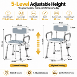 Height Adjustable Shower Chair with Arms & Back, Aluminium Bathroom Seat, 136kg Capacity
