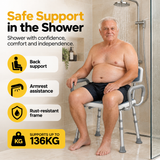 Height Adjustable Shower Chair with Arms & Back, Aluminium Bathroom Seat, 136kg Capacity