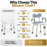 Height Adjustable Shower Chair with Arms & Back, Aluminium Bathroom Seat, 136kg Capacity