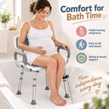Height Adjustable Shower Chair with Arms & Back, Aluminium Bathroom Seat, 136kg Capacity
