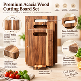 3Pcs Wooden Cutting Board Set with Storage Stand, Chopping Boards for Kitchen Food Preparation