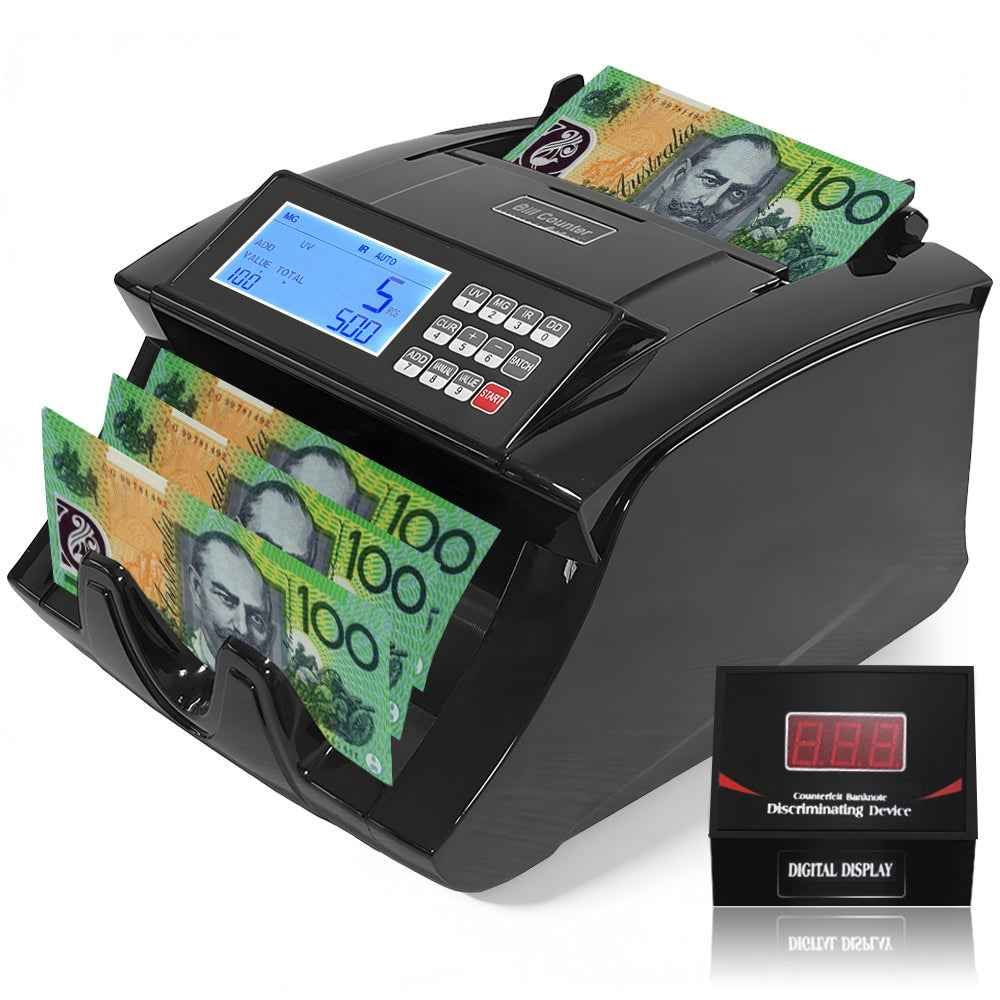 Automatic Money Counter Machine For Australian Banknotes With UV/MG/IR Counterfeit Detection, High-Speed Counting & Digital Display 25.3x30.3x19.5cm
