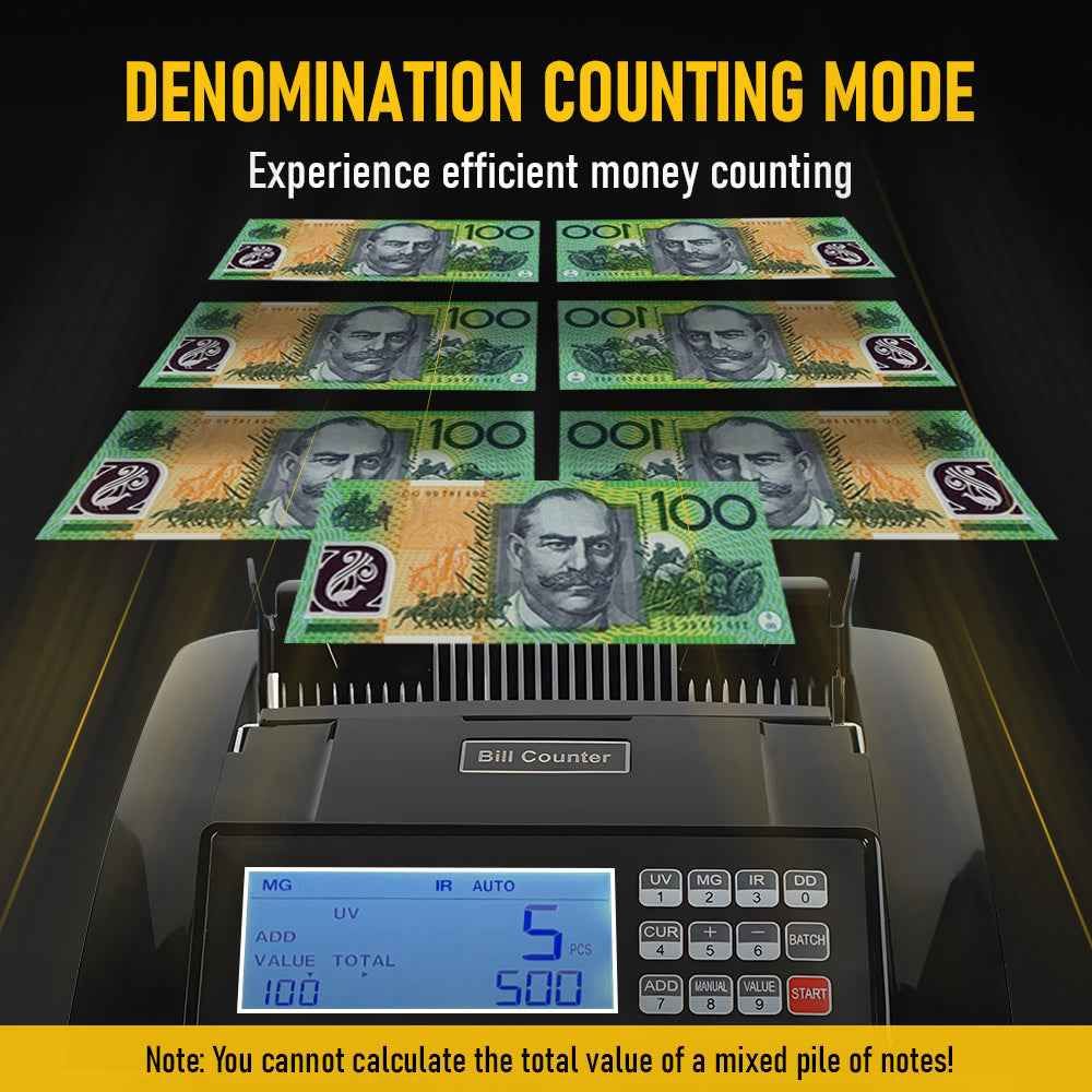 Automatic Money Counter Machine For Australian Banknotes With UV/MG/IR Counterfeit Detection, High-Speed Counting & Digital Display 25.3x30.3x19.5cm