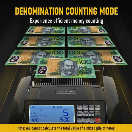 Automatic Money Counter Machine for Australian Banknotes with UV/MG/IR Counterfeit Detection