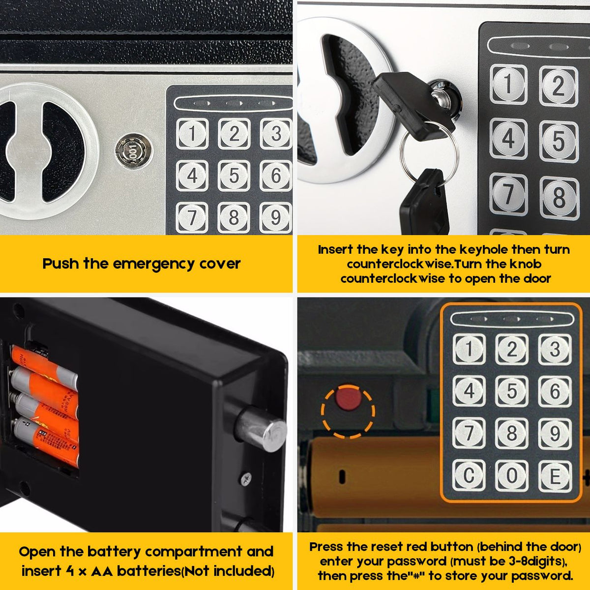 Digital Safe Box 6.4L, Electronic Security Safe with Keypad & 2 Emergency Keys, Steel Cash & Valuables Lock Box for Home, Office & Hotel