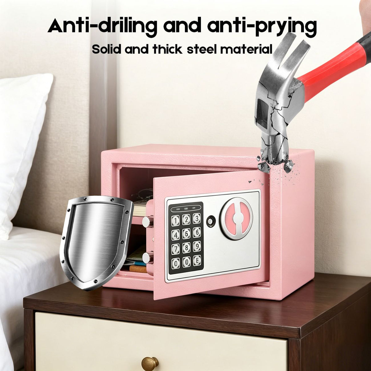6.4L Digital Safe Box, Electronic Security Safe with Keypad & 2 Emergency Keys, Steel Cash & Valuables Lock Box for Home, Office & Hotel