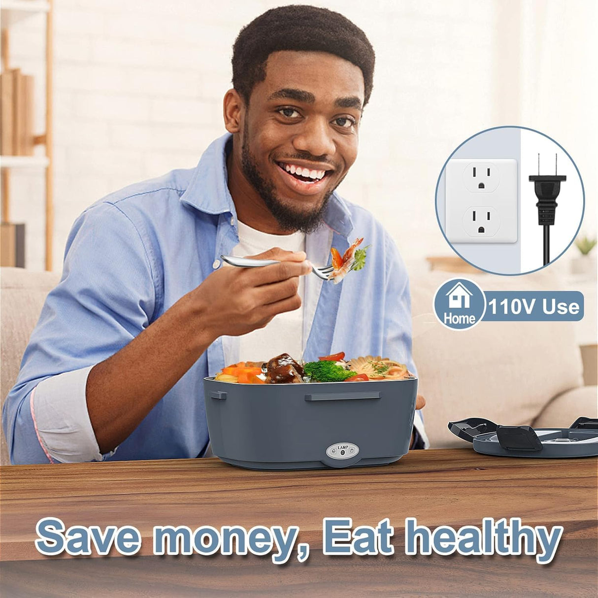 Electric Heated Lunch Box for Men/Women Home 80W Portable Food Warmer with 110V-250V Stainless Steel Leakproof Container for Work Travel Jobsite Camping Christmas White Elephant Gifts