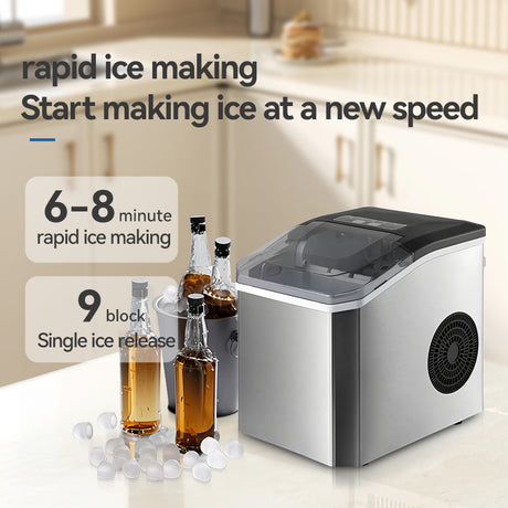 Portable ice maker, with a carry handle.