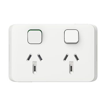 Clipsal Iconic Double Switch Power Point Horizontal Mount, 250V, 10A | Vivid White | 3025-VW