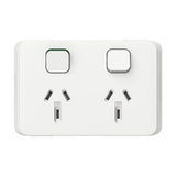 Clipsal Iconic Double Switch Power Point Horizontal Mount, 250V, 10A | Vivid White | 3025-VW