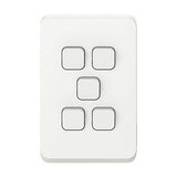 Clipsal Iconic Flush Switch Vertical Mount, 5 Gang, 230/240V, 10Ax1-Way/2-Way | Vivid White | 3045VA-VW