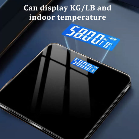 Digital bathroom scale with temperature display, black