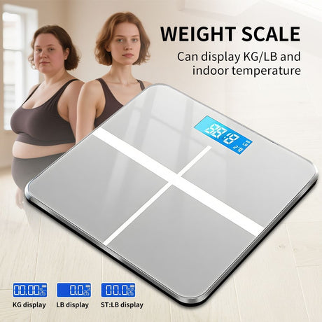 Digital bathroom scale with temperature display, white