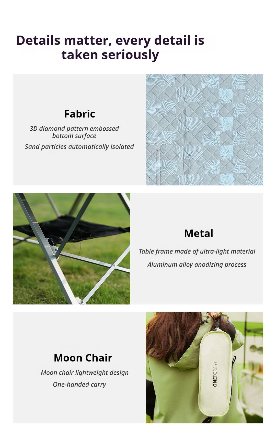 Black Ground Mat Version-Ground Mat+Folding Table+2 Moon Chairs
