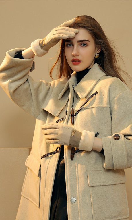 Women's cashmere winter gloves in black, model DY36.
