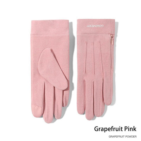 Women's cashmere winter gloves in grapefruit pink, model DY36.