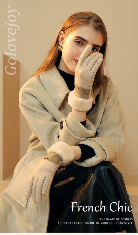 Women's cashmere winter gloves in black, model DY43.