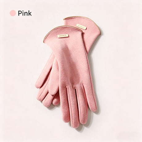 Women's cashmere winter gloves in grapefruit pink, model DY43.