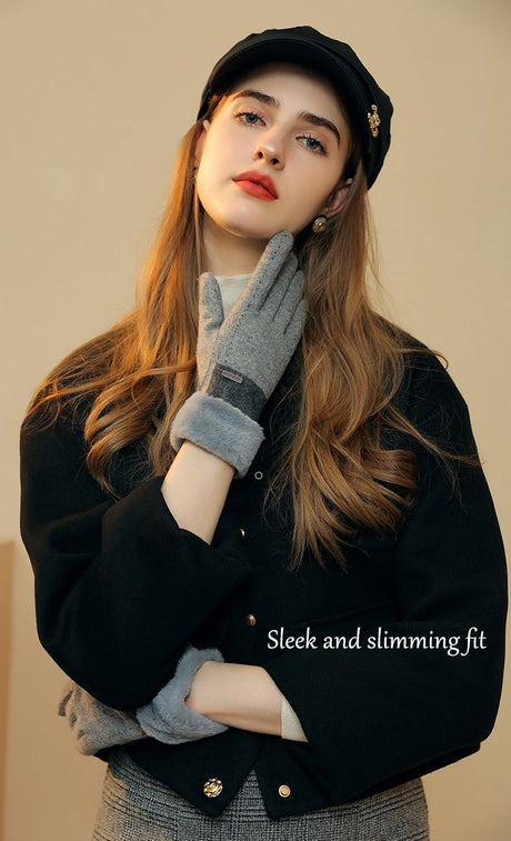 Women's cashmere winter gloves in moonlight grey, model DY43.