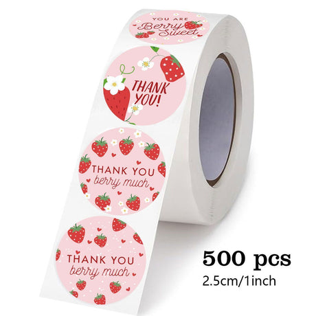 Strawberry Thank You Stickers 25mm 1inch.