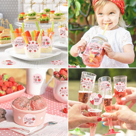 Strawberry Thank You Stickers 25mm 1inch.