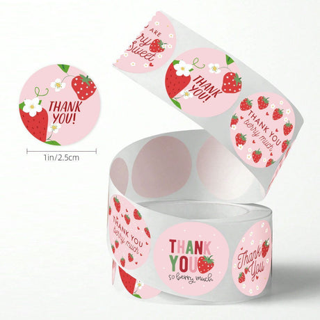 Strawberry Thank You Stickers 25mm 1inch.