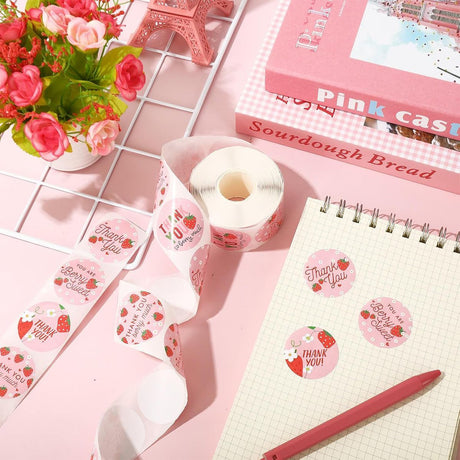 Strawberry Thank You Stickers 25mm 1inch.