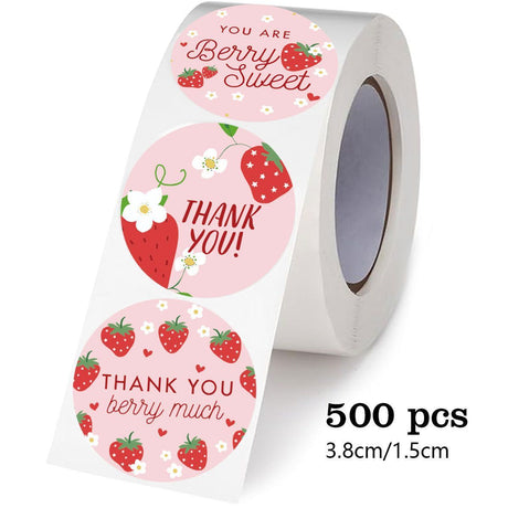 Strawberry Thank You Stickers 25mm 1inch.