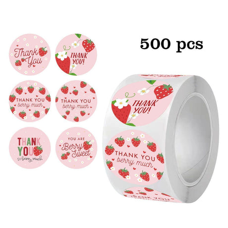 Strawberry Thank You Stickers 38mm 1 and a half inch.