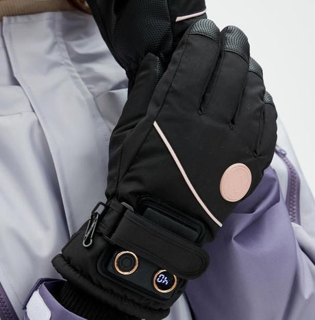 Black heated gloves, lightweight.