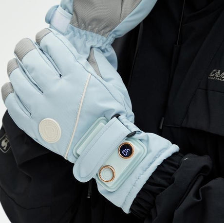 Blue heated gloves, lightweight.