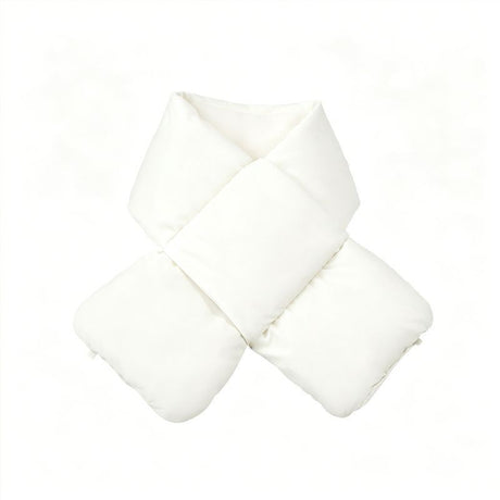 White heated down neck warmer.