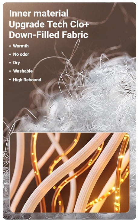 White heated down neck warmer.