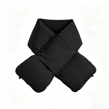 White heated down neck warmer.
