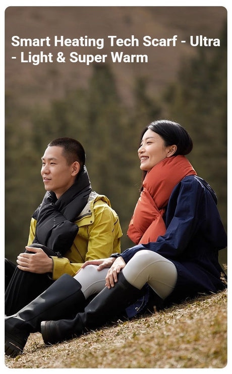White heated down neck warmer.