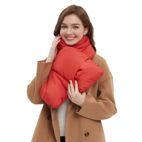 USB Heated White Duck Down Neck Warmer-Wine Red.