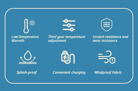 Black heating pads, windproof, lightweight.