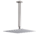 Brushed Nickel Square 12" Rain Shower Head 300mm Brass Ceiling Dropper Arm Set