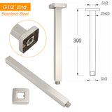 Brushed Nickel Square 12" Rain Shower Head 300mm Brass Ceiling Dropper Arm Set