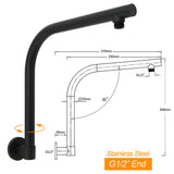 WELS Matt Black 10" SUS Round Rain Shower Head & Gooseneck Swivel Wall Arm Set