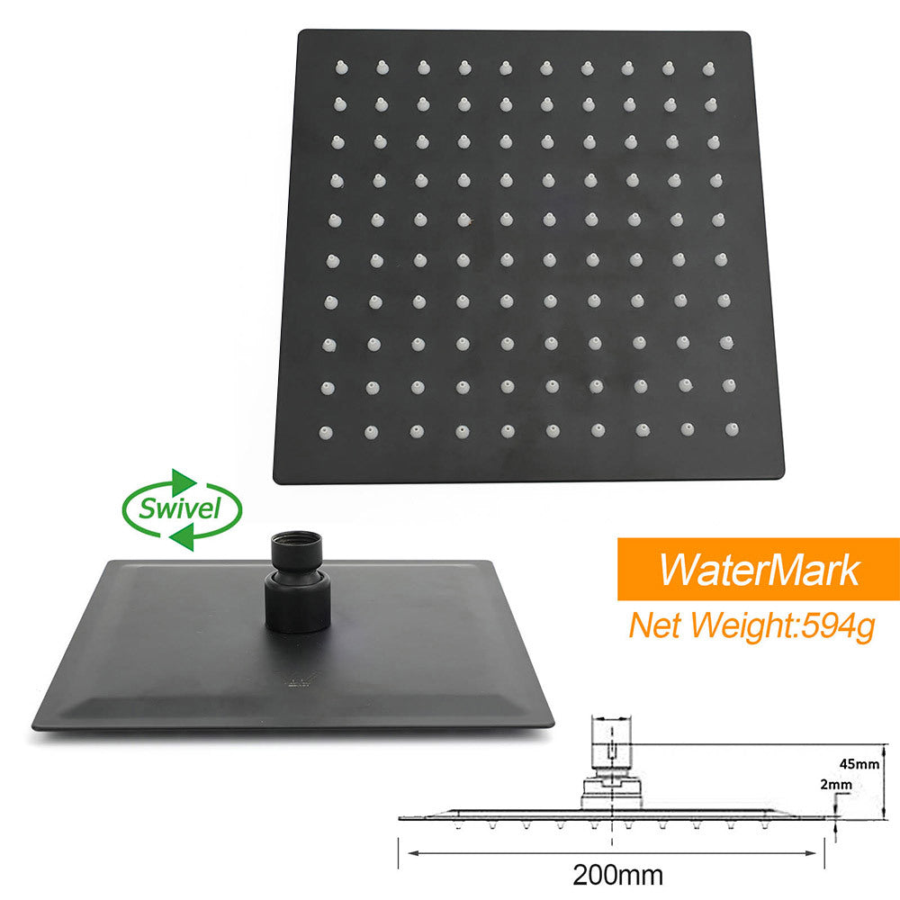 WELS Matt Black 8" Shower Head 3 Modes Handheld Gooseneck Arm Square 2in1 Set Mixer