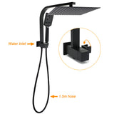 Matt Black Twin Set 12" Large Shower Head 3 Modes Handheld Gooseneck Arm Wall Mixer