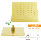 WELS Brushed Gold Twin Shower 8" Rain Head Handheld Diverter Wall Arm Square Mixer