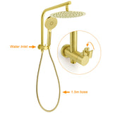 Brushed Gold Round Large 12" Rain Shower Head 3 Mode Handheld Gooseneck Arm Twin Taps Set