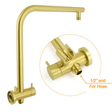 Brushed Gold Round Large 12" Rain Shower Head 3 Mode Handheld Gooseneck Arm Twin Taps Set