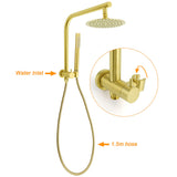 WELS Brushed Gold Round 2in1 Shower Head Set Ergonomic Handheld Gooseneck Arm Twin Taps