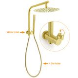 Brushed Gold 2in1 Round 12" Rain Shower Head Single Mode Handheld Diverter Wall Arm Mixer Set