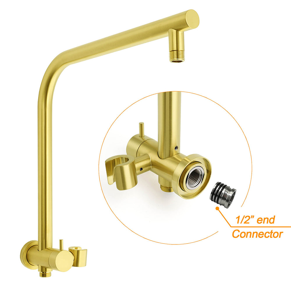Brushed Gold 2in1 Round 12" Rain Shower Head Single Mode Handheld Diverter Wall Arm Mixer Set